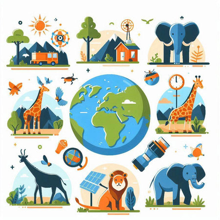 Animals and nature icons set. Cartoon illustration of animals and nature vector icons for web designのイラスト素材