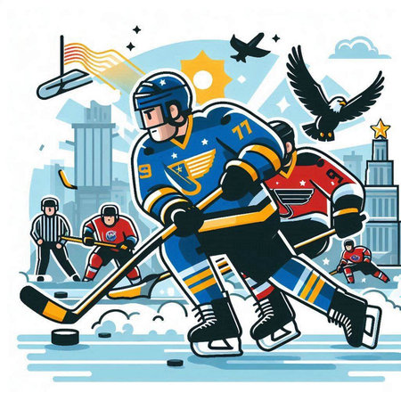 Ice hockey players. Vector illustration of ice hockey players in action.のイラスト素材