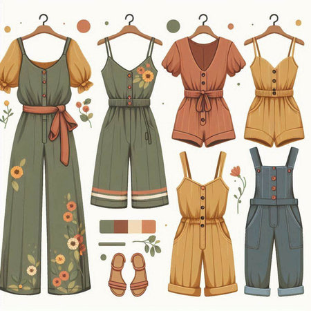 Set of clothes and accessories for women. Vector illustration in retro style.のイラスト素材