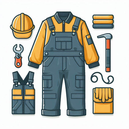 Set of construction icons in cartoon style. Isolated on white background.のイラスト素材