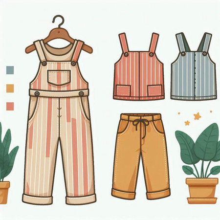 Set of clothes for kids. Vector illustration in doodle styleのイラスト素材