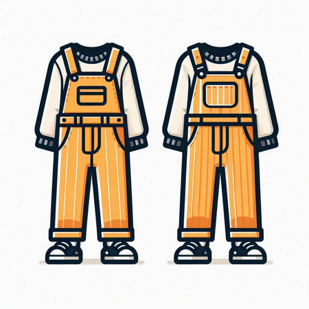 Vector illustration of a construction worker in overalls on white background.のイラスト素材