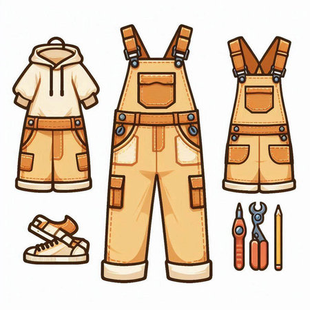 Set of work clothes and tools on white background. Vector illustration.のイラスト素材
