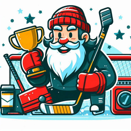 Vector illustration of Santa Claus playing ice hockey. Winter sport theme.のイラスト素材