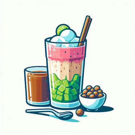 Chocolate smoothie with ice cream in glass. Vector illustration.のイラスト素材