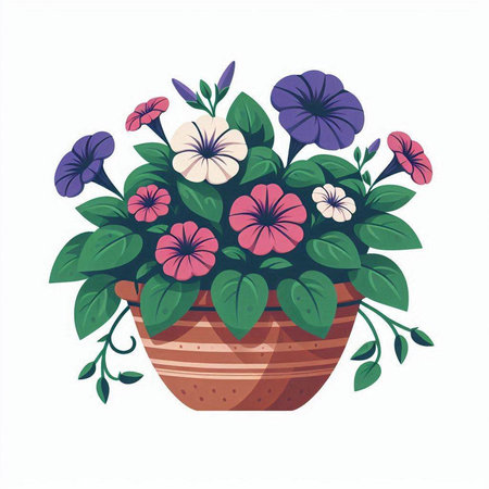 Flowerpot with flowers isolated on white background. Vector illustration.のイラスト素材
