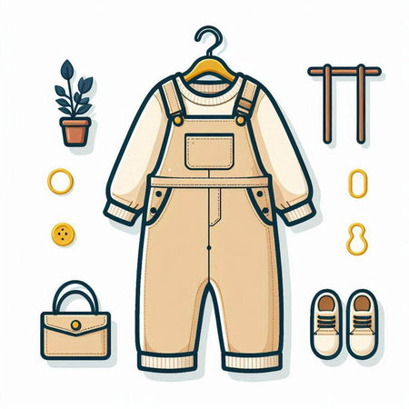 Set of clothes and accessories for work. Vector illustration in sketch styleのイラスト素材