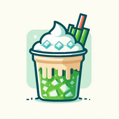 Coffee cup with ice cream and straws. Vector illustration.のイラスト素材