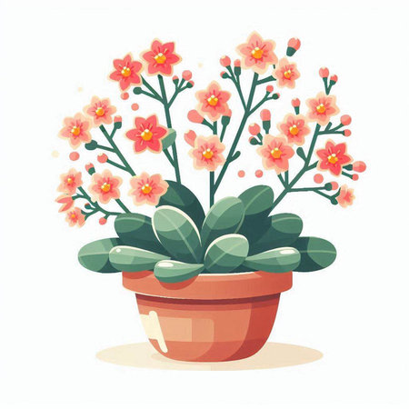 Flowerpot with pink flowers. Vector illustration in cartoon style.のイラスト素材
