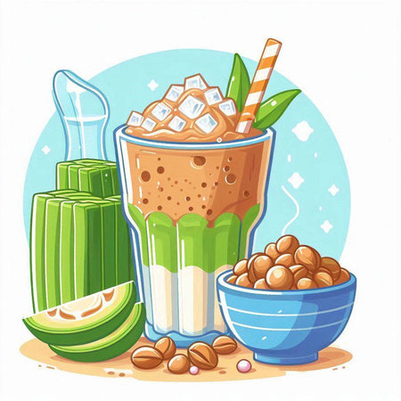 Coffee smoothie in a glass. Vector illustration in cartoon style.のイラスト素材