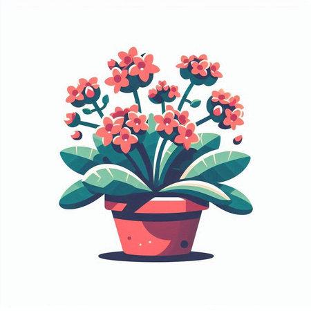 Flowerpot with pink flowers. Vector illustration in cartoon style.のイラスト素材