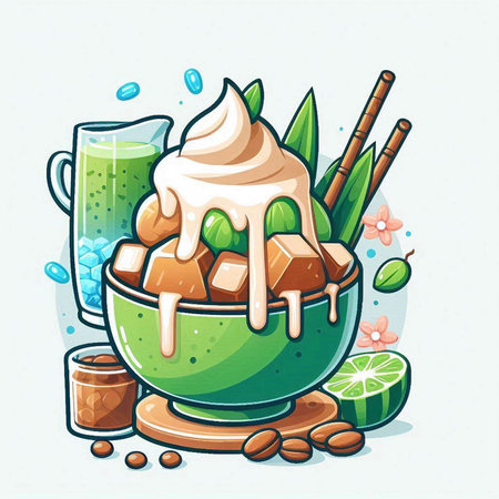 Cup of coffee with ice cream and lime. Vector illustration.のイラスト素材