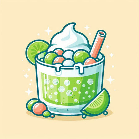 Vector illustration of a glass of ice cream with lime and candiesのイラスト素材