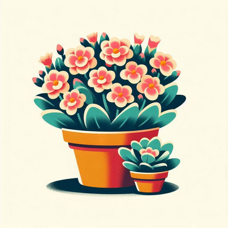 Flowerpot with succulents in retro style. Vector illustration.のイラスト素材