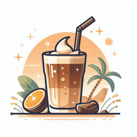 Iced coffee in a glass with a straw. Vector illustration.のイラスト素材