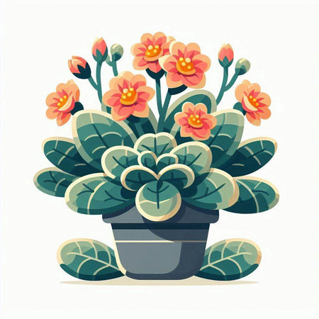 Flowerpot with pink primula on white background. Vector illustration.のイラスト素材