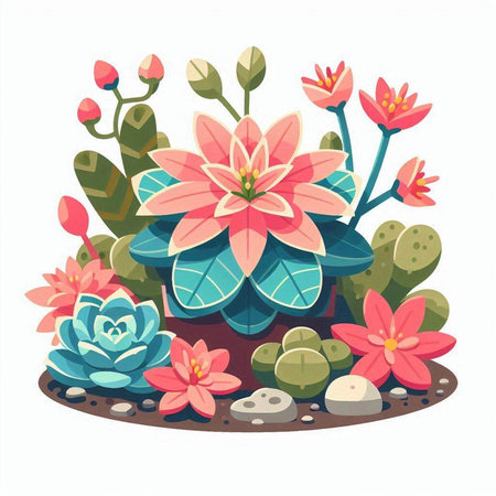 Succulents and cactuses in pots. Vector illustration.のイラスト素材