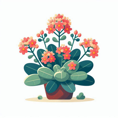 Flowerpot with pink and orange flowers. Isolated on white background.のイラスト素材