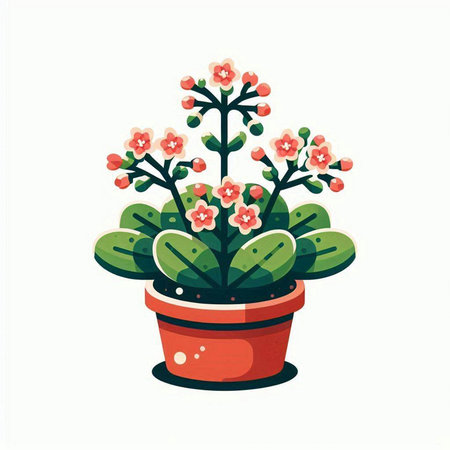 Flowerpot with pink flowers isolated on white background. Vector illustration.のイラスト素材