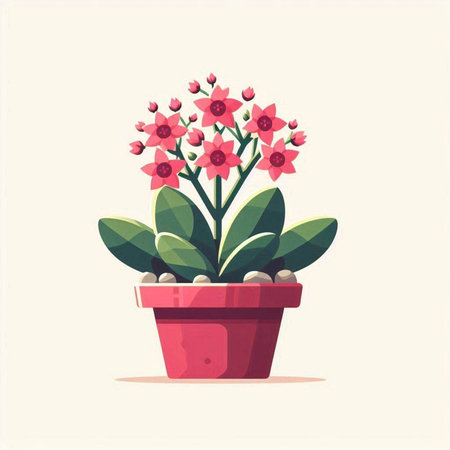 Flowerpot with pink flowers. Vector illustration in flat style.のイラスト素材