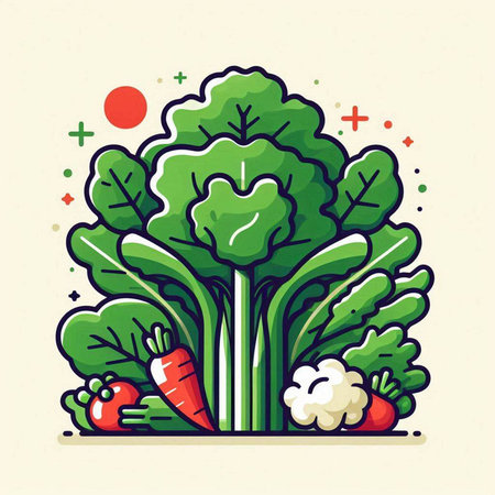 Vegetable vector illustration in flat linear style. Cabbage, carrot, radish, broccoli, beetroot, cucumber.のイラスト素材