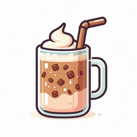 Iced coffee with whipped cream and chocolate chips. Vector illustration.のイラスト素材