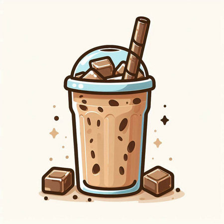 Iced coffee in a glass with ice cubes. Vector illustration.のイラスト素材