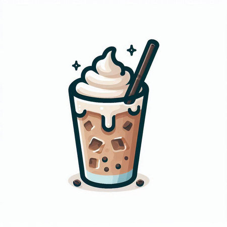 Iced coffee in a glass with a straw and foam. Vector illustration.のイラスト素材