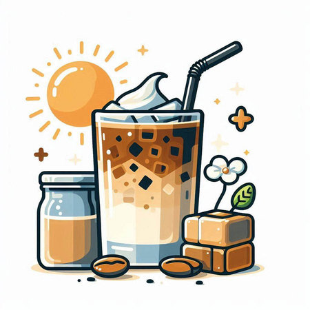 Iced coffee with milk in glass. Hand drawn vector illustration.のイラスト素材