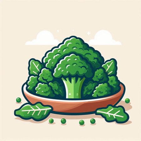 Broccoli in a bowl. Vector illustration of a fresh vegetable.のイラスト素材