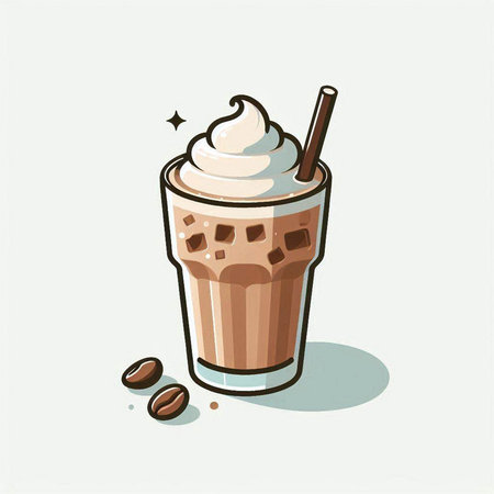 Iced coffee with whipped cream in a glass. Vector illustration.のイラスト素材