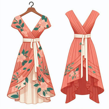 Wedding dress with floral pattern on a hanger. Vector illustration.のイラスト素材