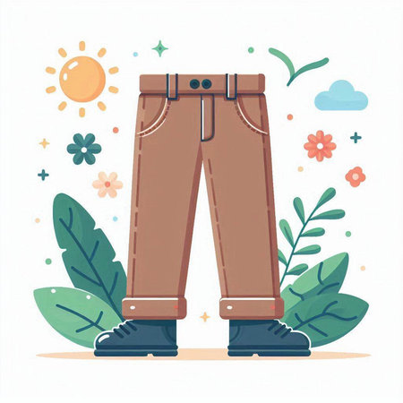 Men's pants with flowers and sun. Vector illustration in flat styleのイラスト素材