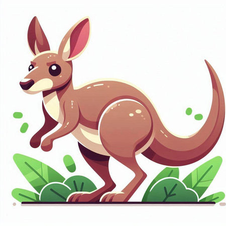 Kangaroo on the background of green leaves. Vector illustration.のイラスト素材