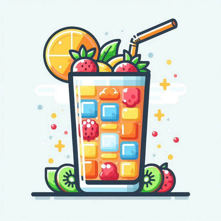 Fruit smoothie. Colorful vector illustration in flat cartoon style.のイラスト素材