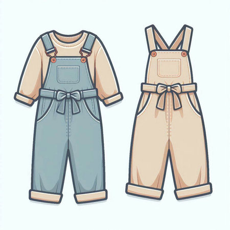 Baby jumpsuit and overalls. Vector illustration isolated on white background.のイラスト素材