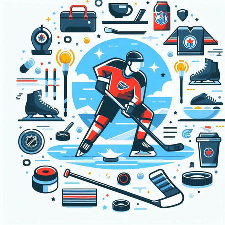 Ice hockey sport background with icons in flat style. Vector illustration.のイラスト素材