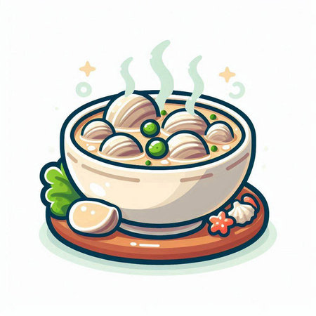 Illustration of a bowl of miso soup with boiled dumplingsのイラスト素材
