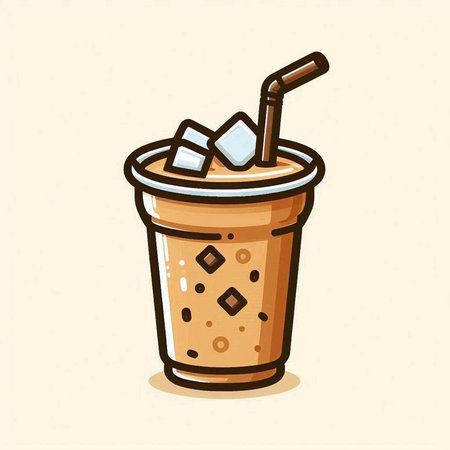 Iced coffee cup with ice cubes on beige background. Vector illustration.のイラスト素材
