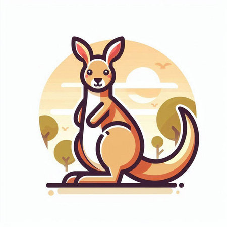 Kangaroo icon. Vector illustration of a cute kangaroo.のイラスト素材