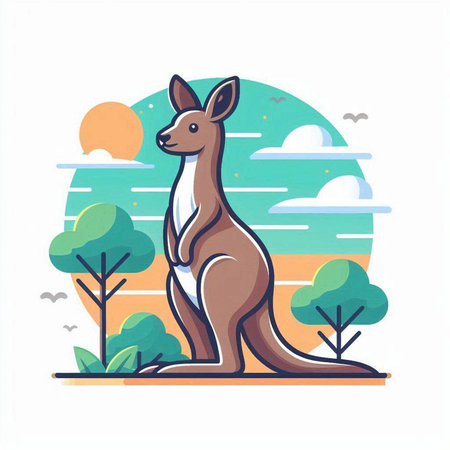Kangaroo in the nature. Vector illustration in flat style.のイラスト素材