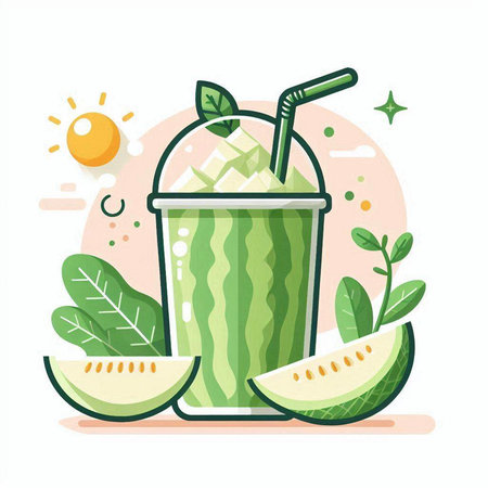 Watermelon smoothie in a glass with mint leaves. Vector illustration.のイラスト素材