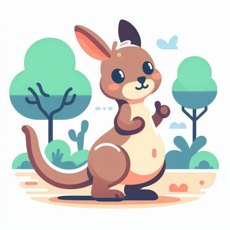 Kangaroo in the park. Vector illustration in cartoon style.のイラスト素材