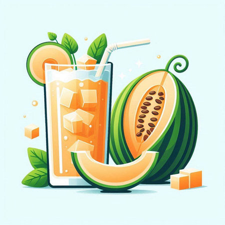 Refreshing summer drink with melon and ice cubes. Vector illustrationのイラスト素材