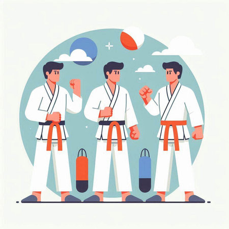 Martial arts. Vector illustration in flat style. The concept of martial arts.のイラスト素材