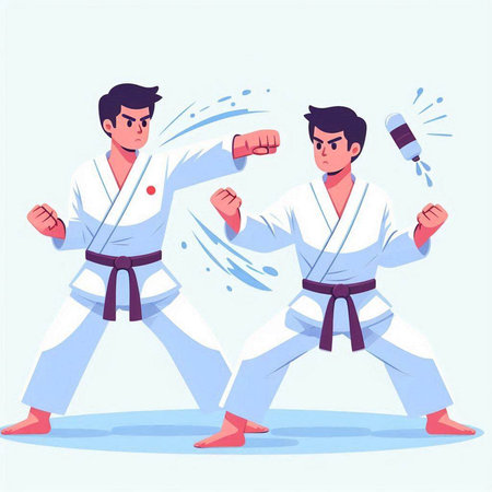 Taekwondo fight, karate vector illustration. Tae Kwon Do training.のイラスト素材