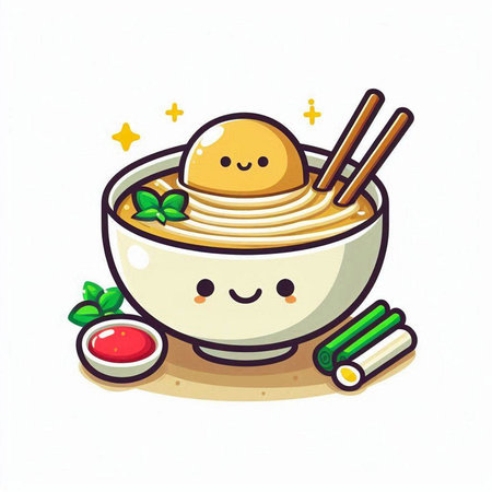 Illustration of ramen noodle with kawaii character.のイラスト素材
