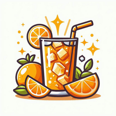 Cocktail with ice cubes and orange slices. Vector illustration.のイラスト素材