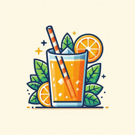 Cocktail with orange and mint. Vector illustration in flat style.のイラスト素材