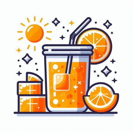 Orange smoothie in a glass with a straw. Vector illustration.のイラスト素材